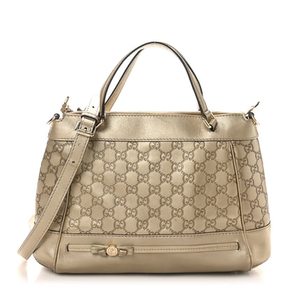 Gucci Metallic Guccissima Mayfair Top Handle Satchel  Golden Beige 1 of 10