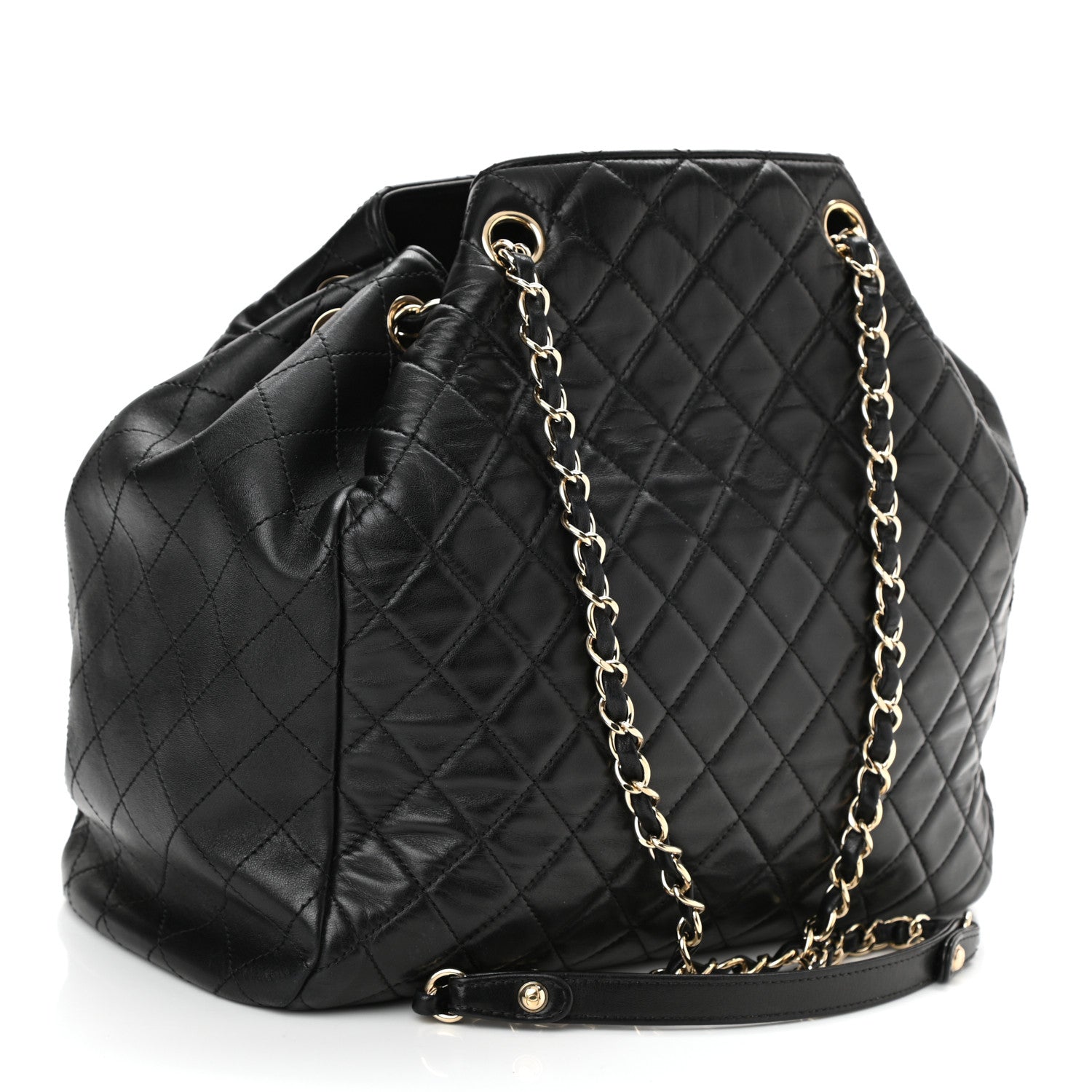 Chanel Lambskin Quilted Large Drawstring Bag Black 3 of 10
