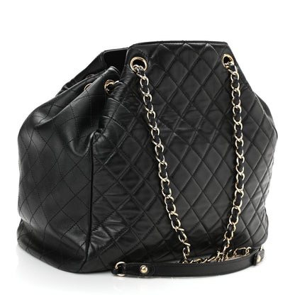 Chanel Lambskin Quilted Large Drawstring Bag Black 3 of 10