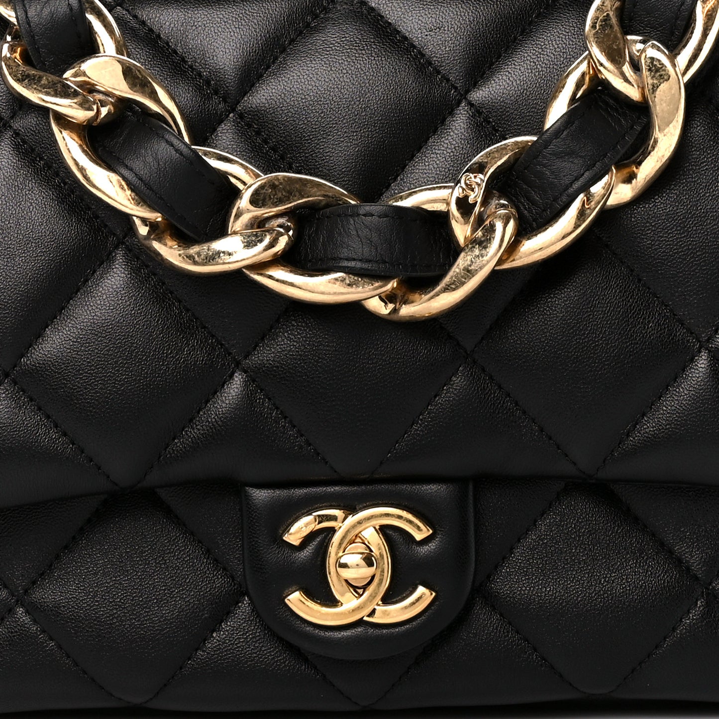 Lambskin Quilted Large CC Funky Town Flap Black