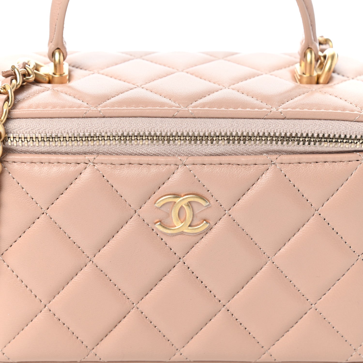 Chanel Lambskin Quilted Small Top Handle Vanity Case With Chain Beige 8 of 10
