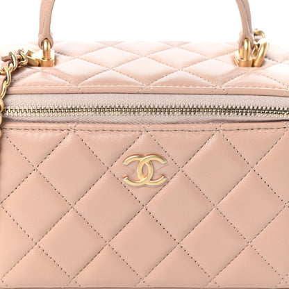 Chanel Lambskin Quilted Small Top Handle Vanity Case With Chain Beige 8 of 10