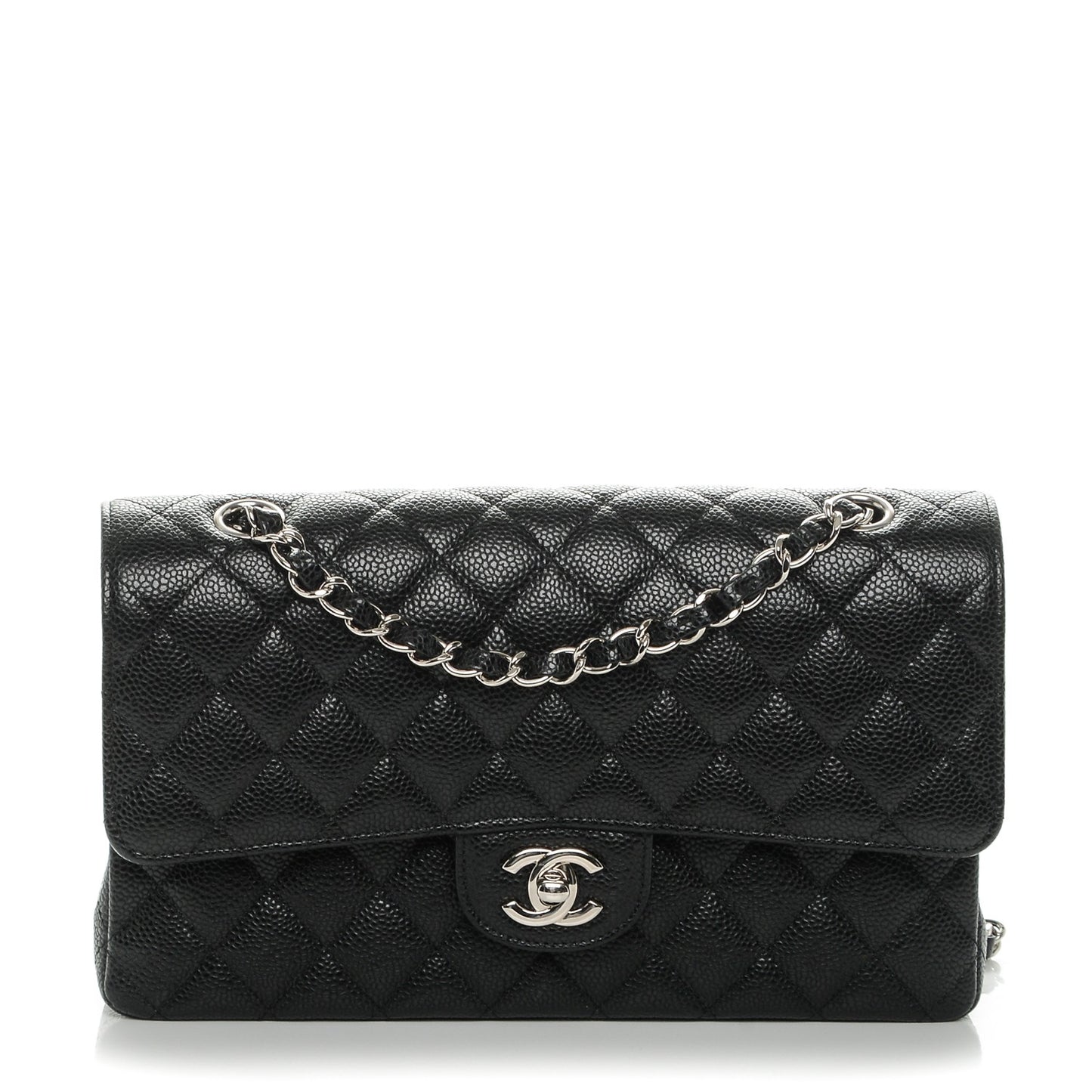 Caviar Quilted Medium Double Flap Black