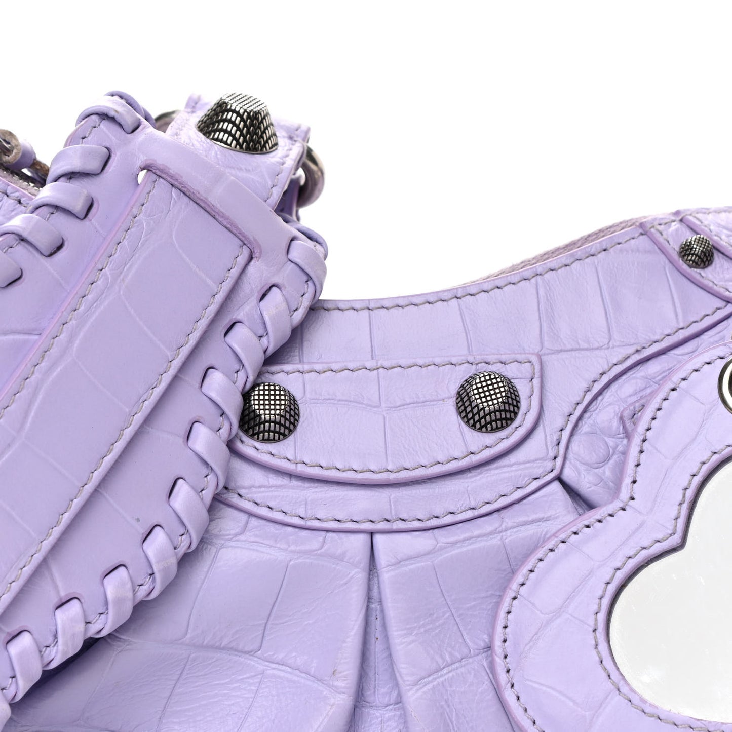 Extra Supple Calfskin Crocodile Embossed Le Cagole Shoulder Bag XS Lilac
