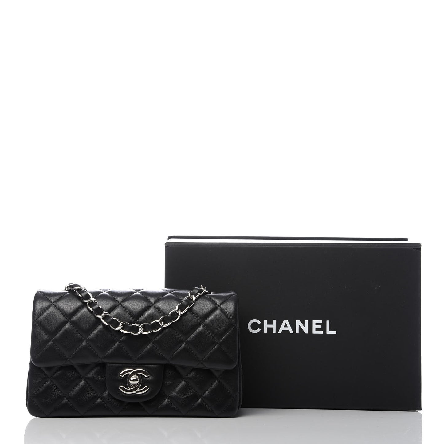 Lambskin Quilted Mini Rectangular Flap Black