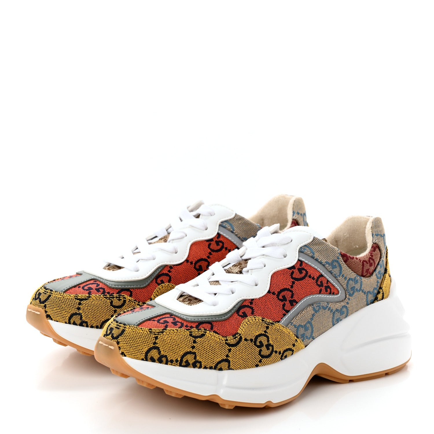 Gucci Monogram Multicolor Demetra Womens Rhyton Sneakers 36 Yellow Blue Great White Tabasco 3 of 8