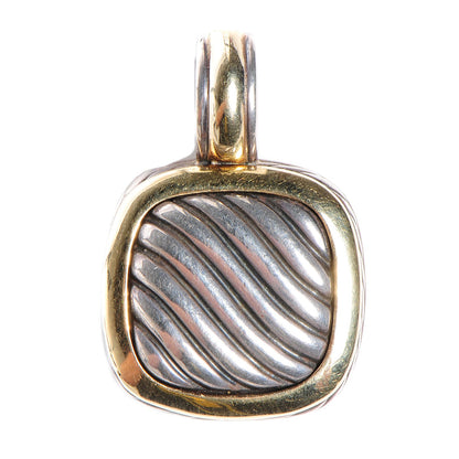 David Yurman Sterling Silver 18K Gold 21mm Carved Cable Enhancer Pendant 1 of 4