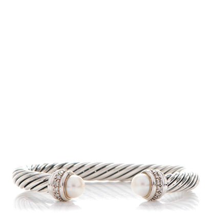 David Yurman Sterling Silver Diamond Pearl 7mm Cable Classics Bracelet 1 of 5