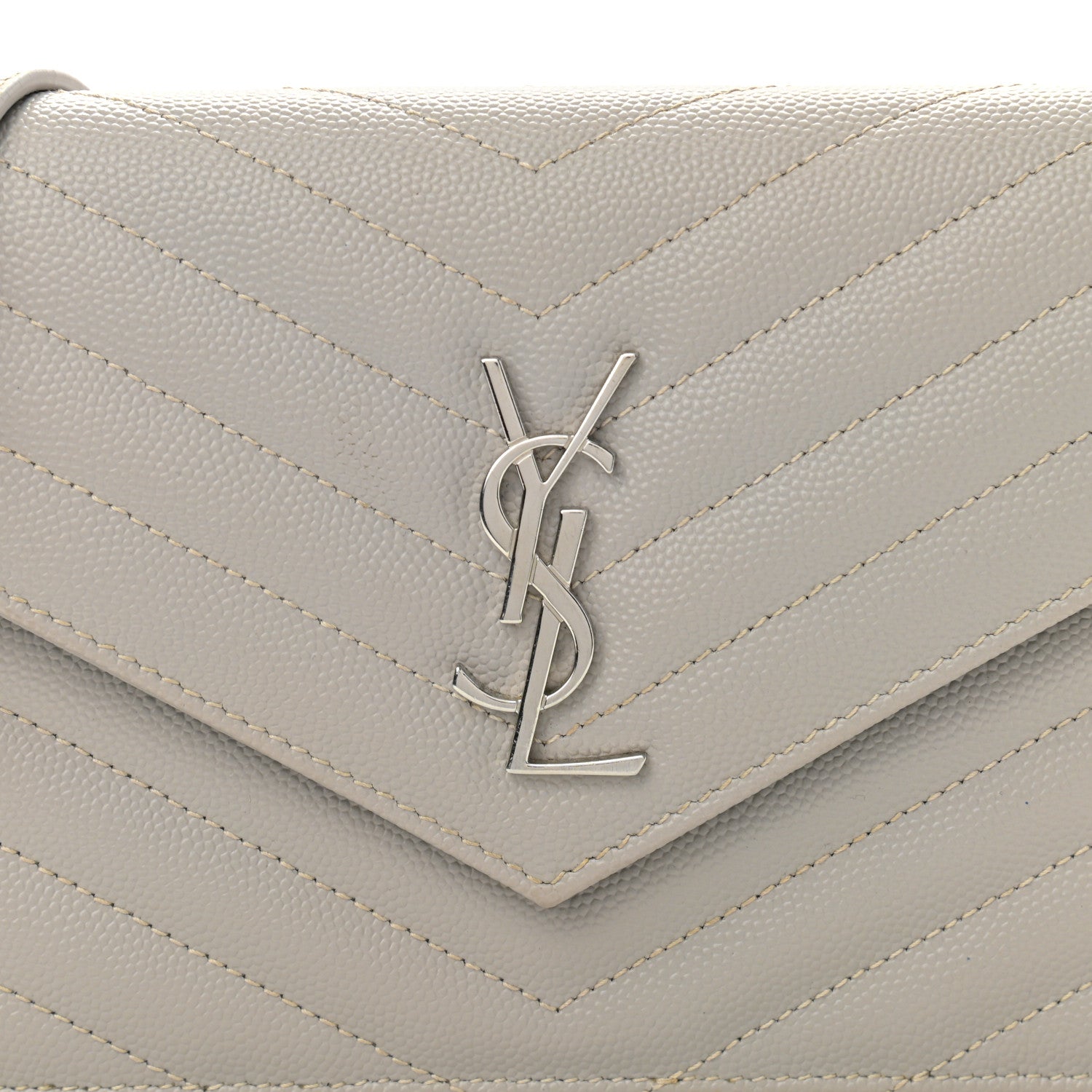 Saint Laurent Grain De Poudre Matelasse Chevron Monogram Envelope Chain Wallet Granite 7 of 12