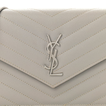 Saint Laurent Grain De Poudre Matelasse Chevron Monogram Envelope Chain Wallet Granite 7 of 12