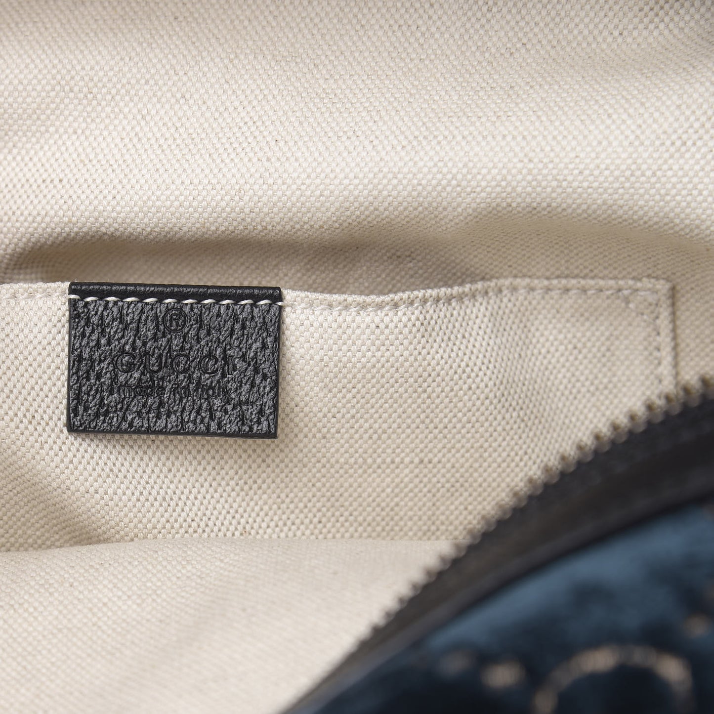 Velvet GG Monogram Textured Calfskin Web Small Double Buckle Backpack Blue Beige Black