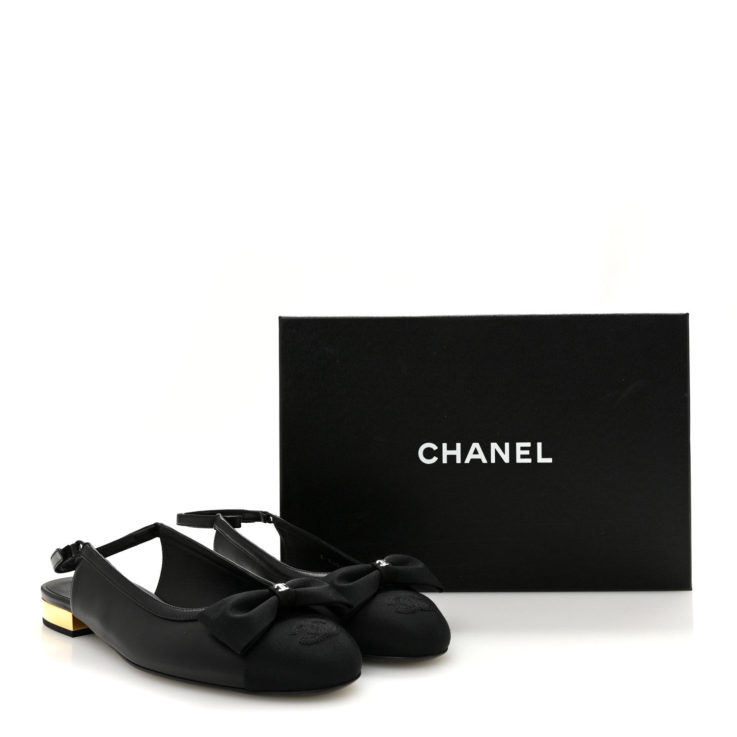 Chanel Lambskin Grosgrain Bow Cap Toe CC Slingback Flats 40 Black 10 of 10