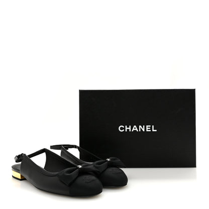 Chanel Lambskin Grosgrain Bow Cap Toe CC Slingback Flats 40 Black 10 of 10