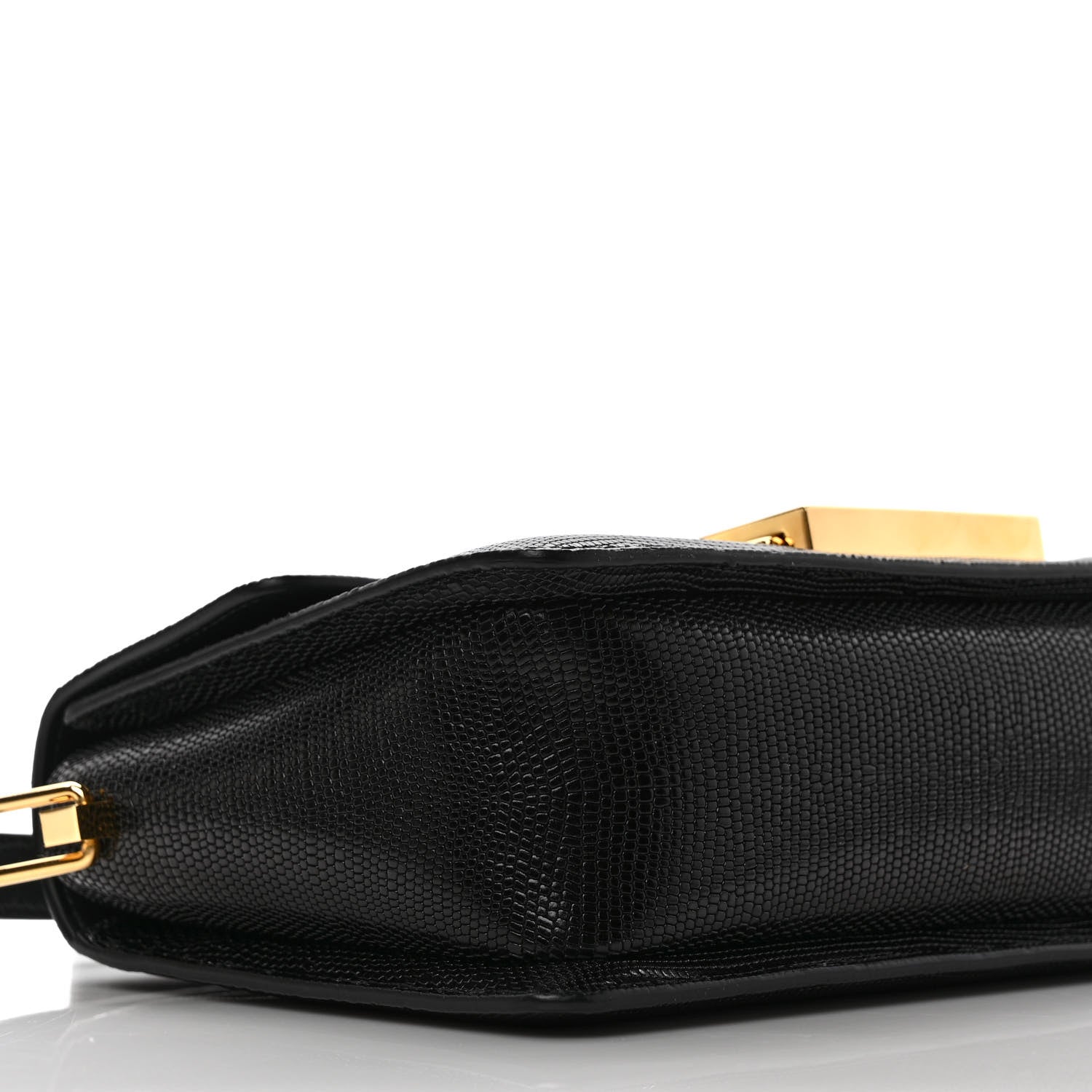 Tom Ford Shiny Calfskin Lizard Embossed T Clasp Shoulder Bag Black 7 of 8