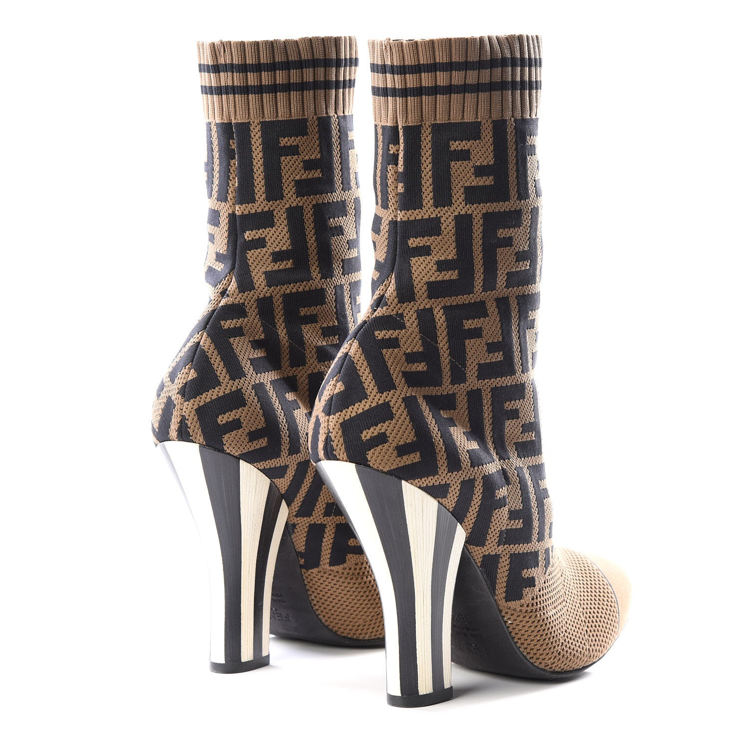 Fendi Stretch Fabric Jacquard FF Rockoko 105mm Sock Boots 39.5 Tobacco 4 of 8