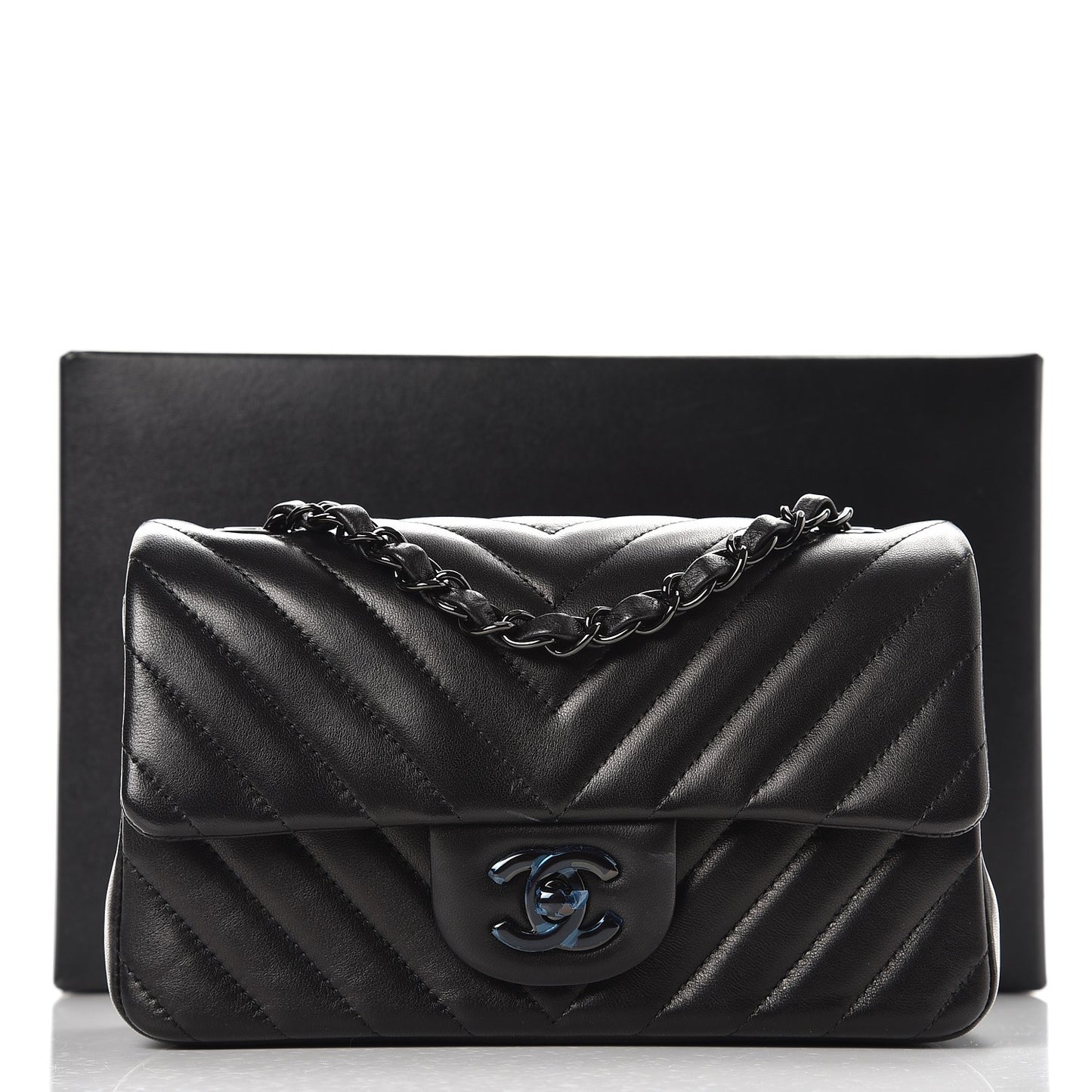 Lambskin Chevron Quilted Mini Rectangular Flap So Black