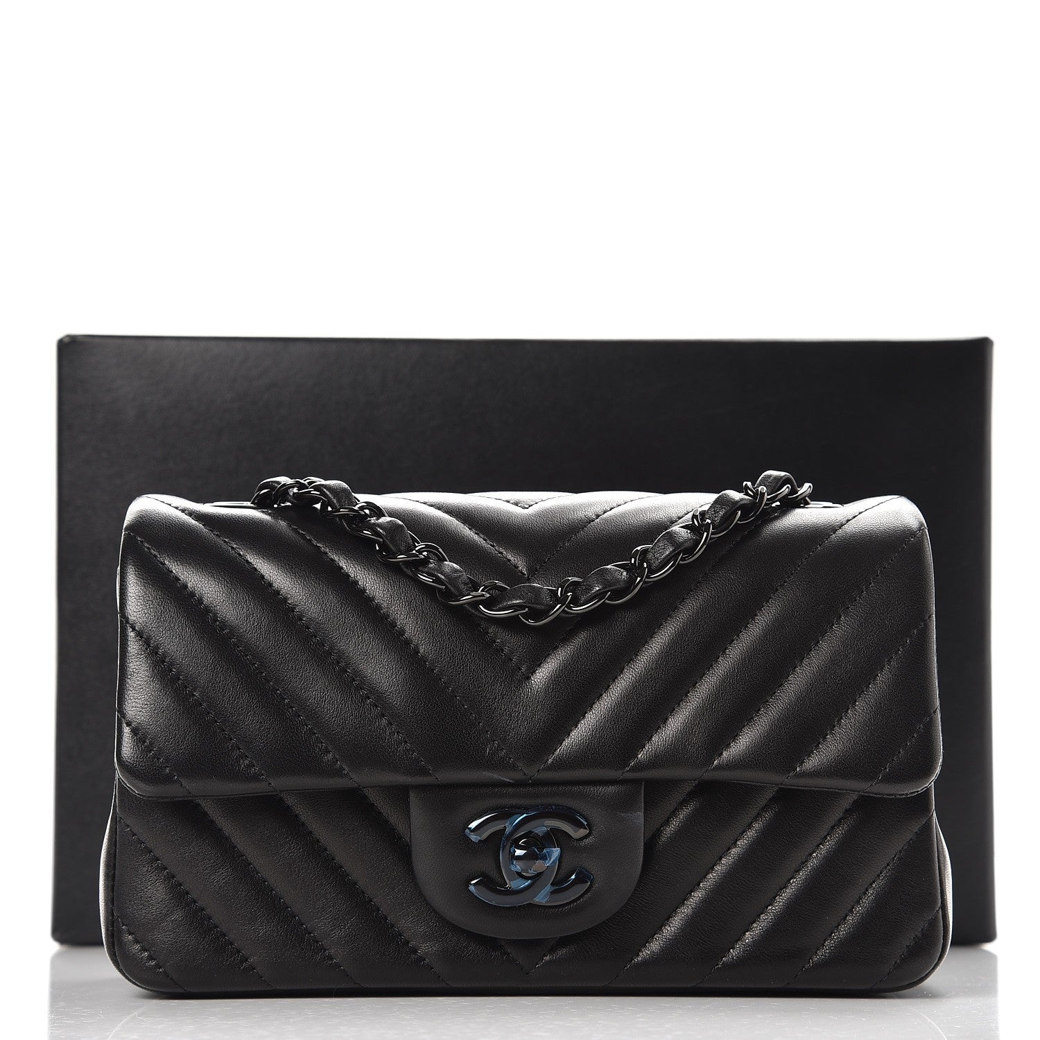 Chanel Lambskin Chevron Quilted Mini Rectangular Flap So Black 8 of 16