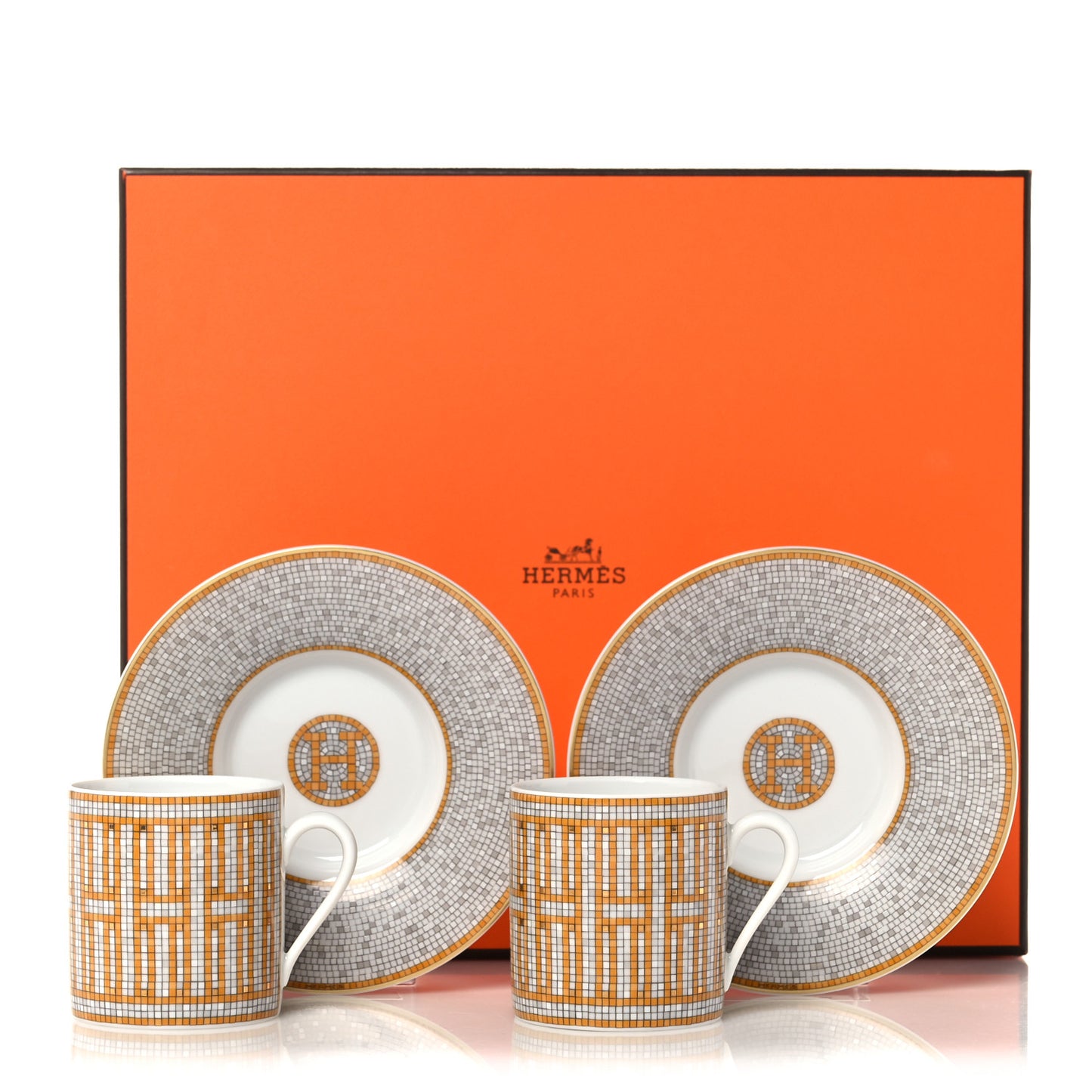Porcelain Mosaique Au 24 Gold Coffee Cup and Saucer Set of 2