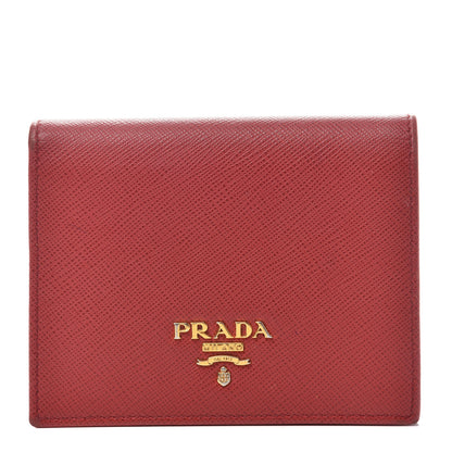 Prada Saffiano Metal Compact Snap Bi-Fold Wallet Fuoco 1 of 6