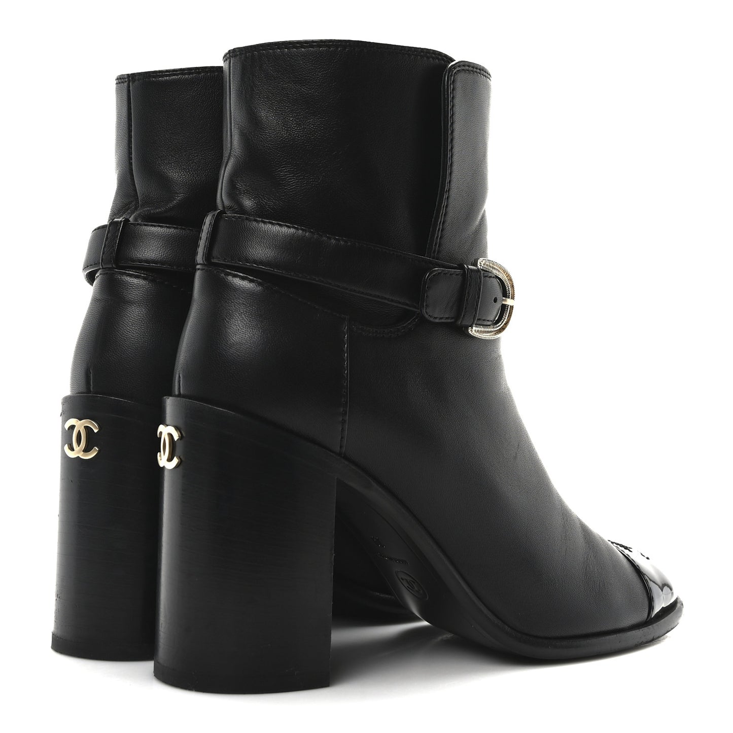 Calfskin Patent Cap Toe Interlocking CC Ankle Boots 39 Black
