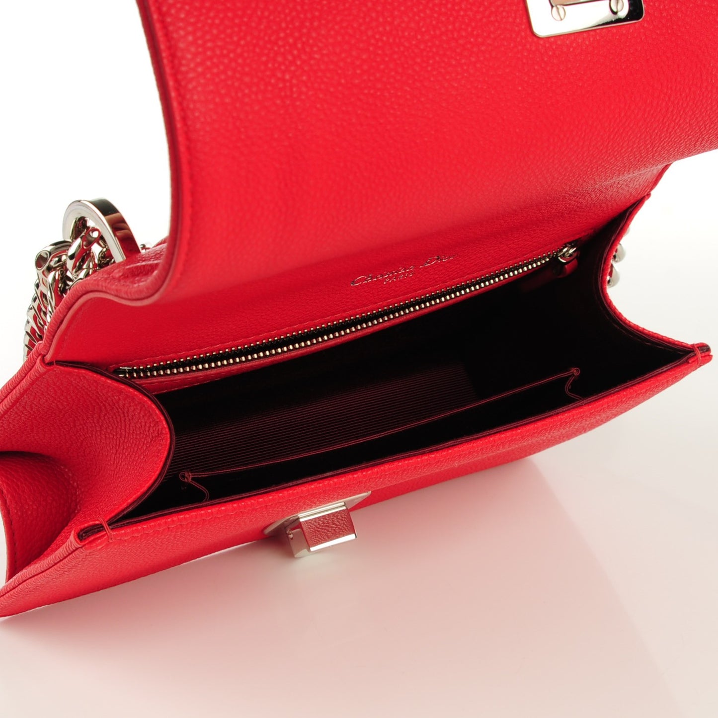 Grained Calfskin Small Diorama Flap Bag Red