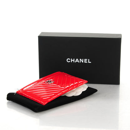 Chanel Patent Quilted Chevron Card Holder Red 3 of 8