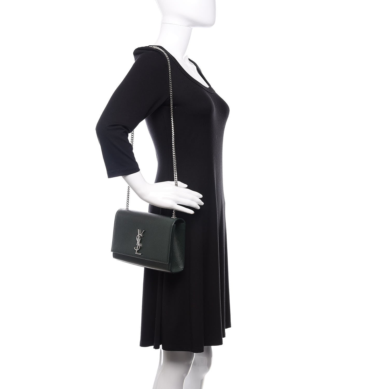Saint Laurent Grain De Poudre Medium Monogram Kate Satchel Vert Fonce 2 of 10
