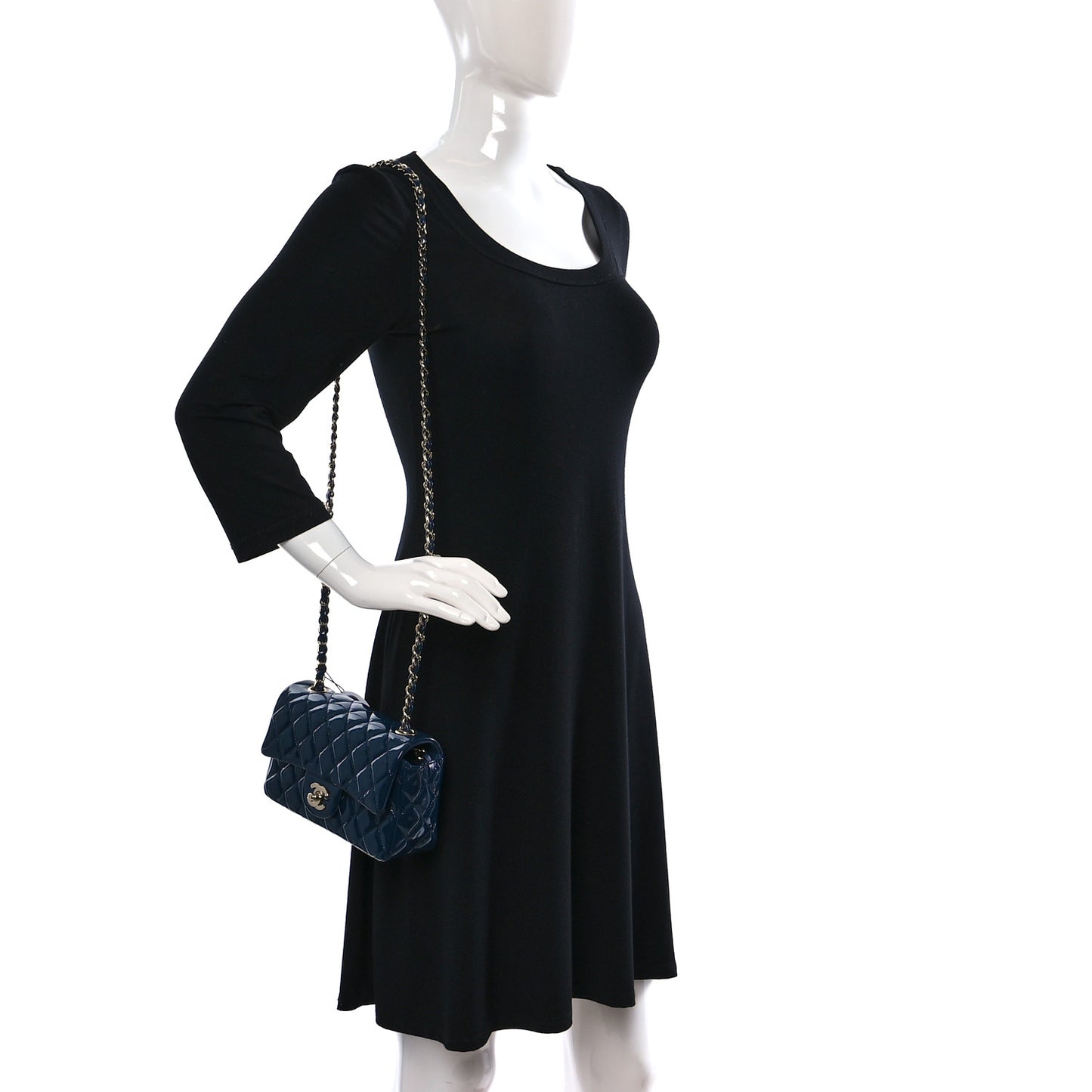 Patent Calfskin Quilted Mini Rectangular Flap Navy Blue