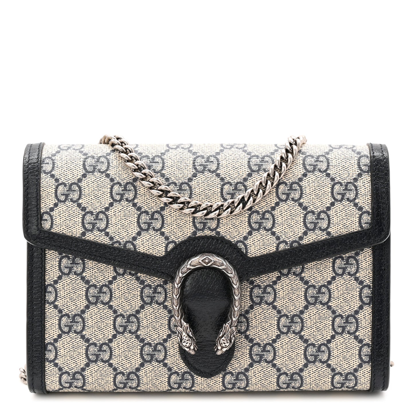 GG Supreme Monogram Textured Dollar Calfskin Mini Dionysus Chain Wallet Beige Blue