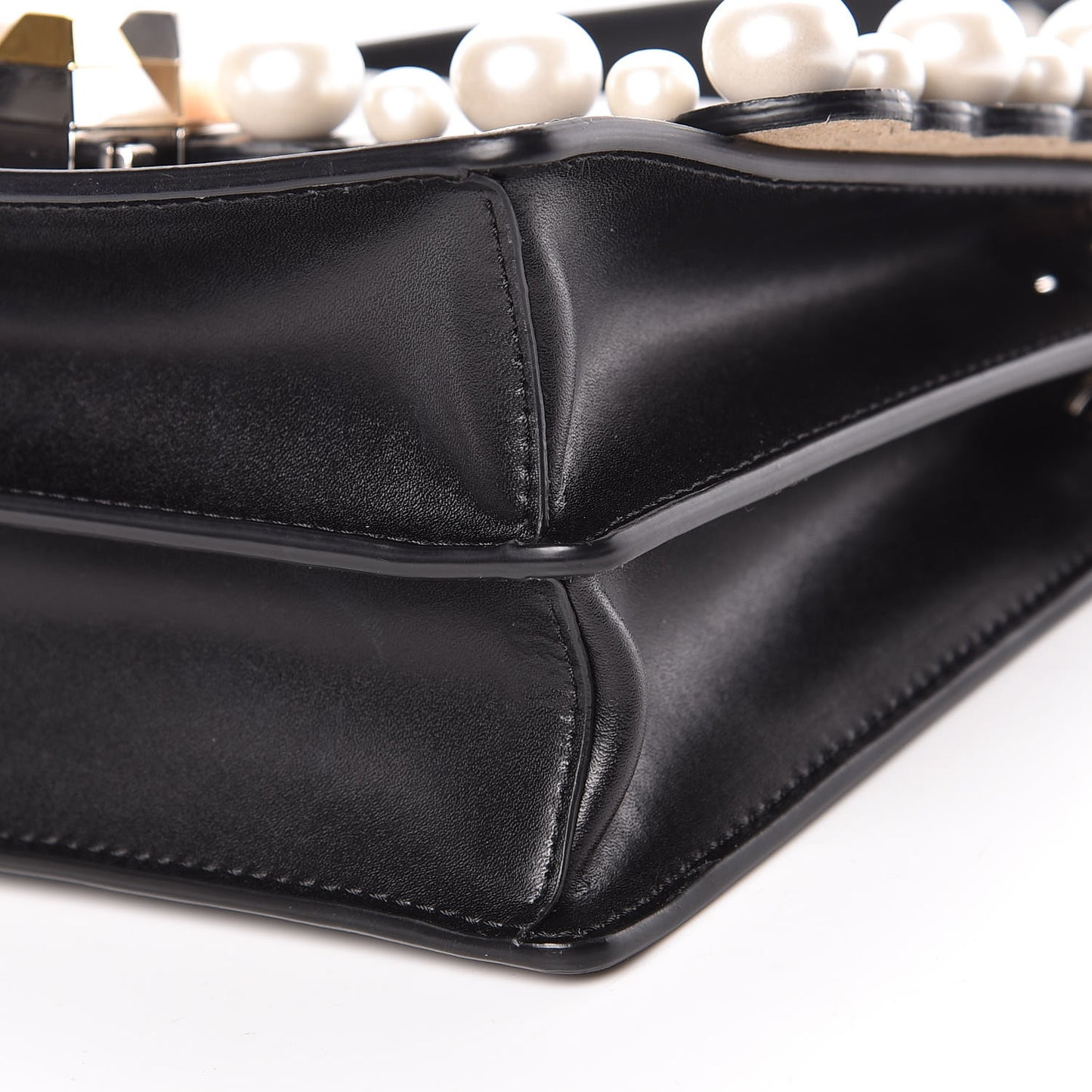 Vitello Liberty Pearl Scalloped Studded Small Kan I Shoulder Bag Black