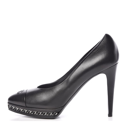 Chanel Lambskin CC Cap Toe Platform Chain Pumps 42 Black 1 of 8