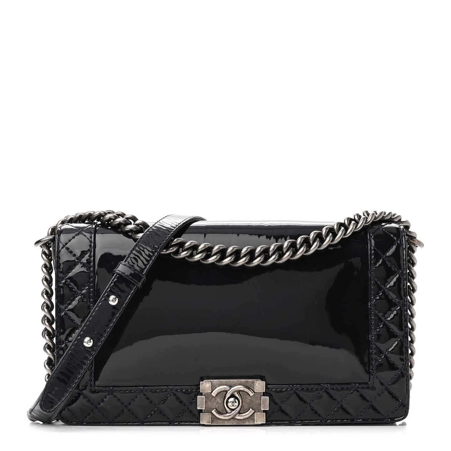Patent New Medium Boy Reverso Flap Navy