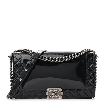 Chanel Patent New Medium Boy Reverso Flap Navy 1 of 10
