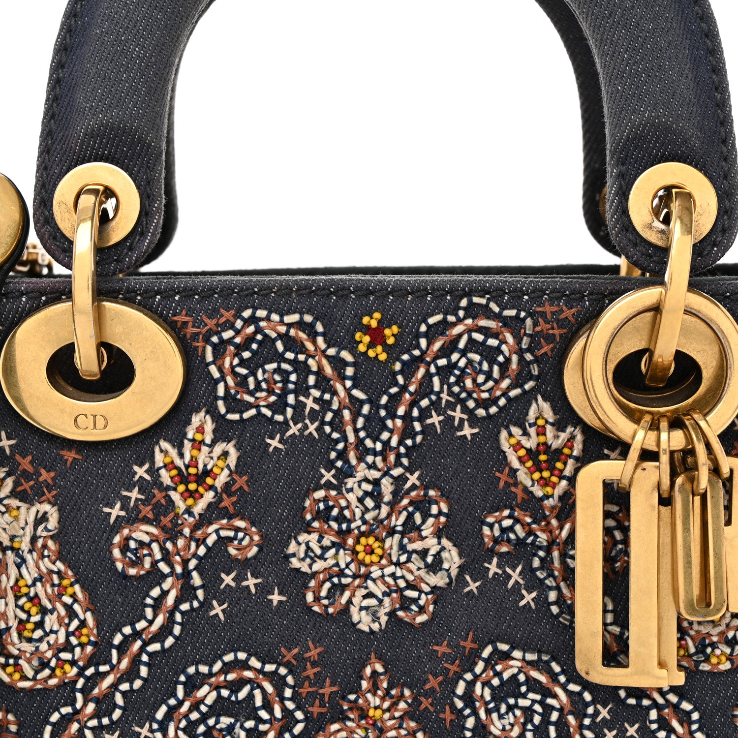 Christian Dior Denim Embroidered Beaded Mini Lady Dior Blue Multicolor 8 of 10
