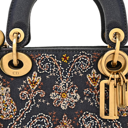 Christian Dior Denim Embroidered Beaded Mini Lady Dior Blue Multicolor 8 of 10