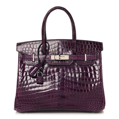 Hermes Shiny Niloticus Crocodile Birkin 30 Amethyst 1 of 14