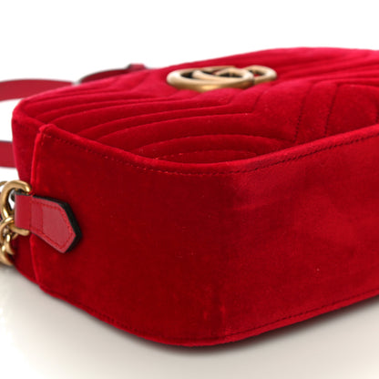 Gucci Velvet Matelasse Small GG Marmont Chain Shoulder Bag Hibiscus Red 10 of 12