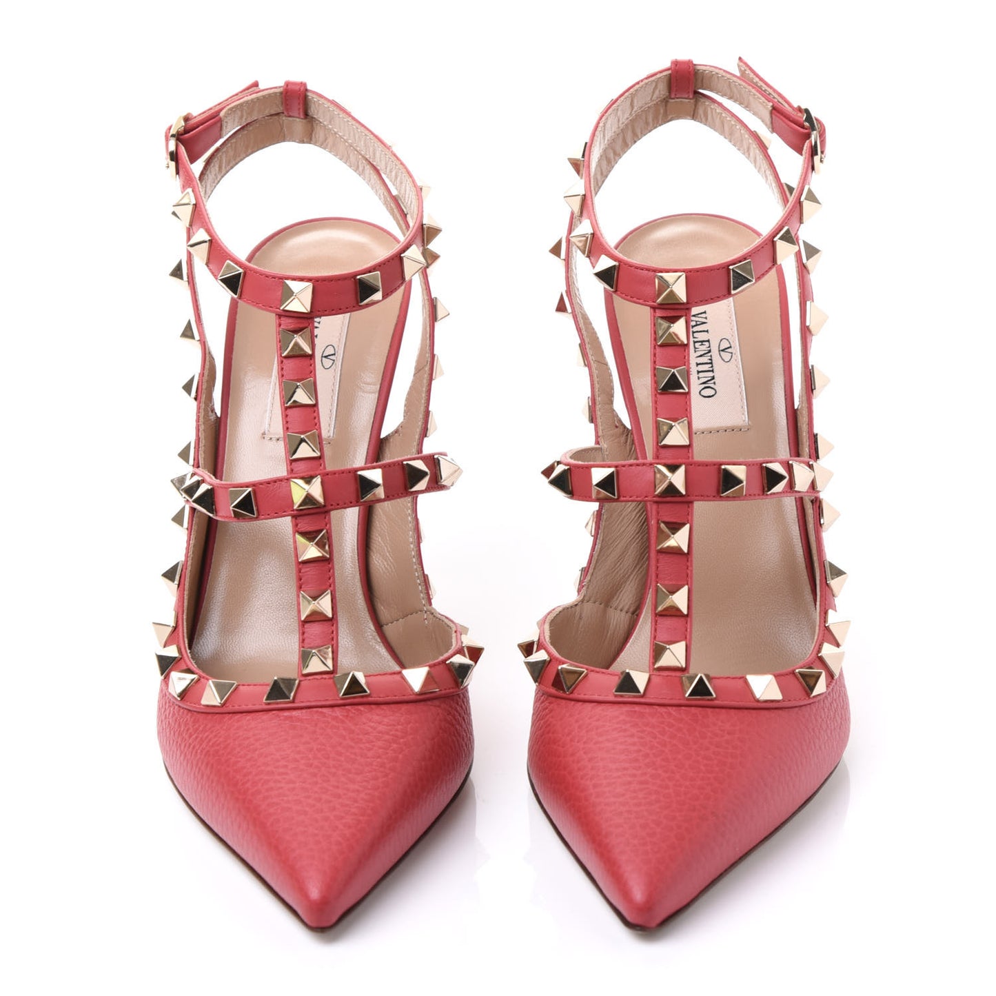 Pebbled Calfskin Rockstud Ankle Strap 100mm Pumps 38 Rock Pink