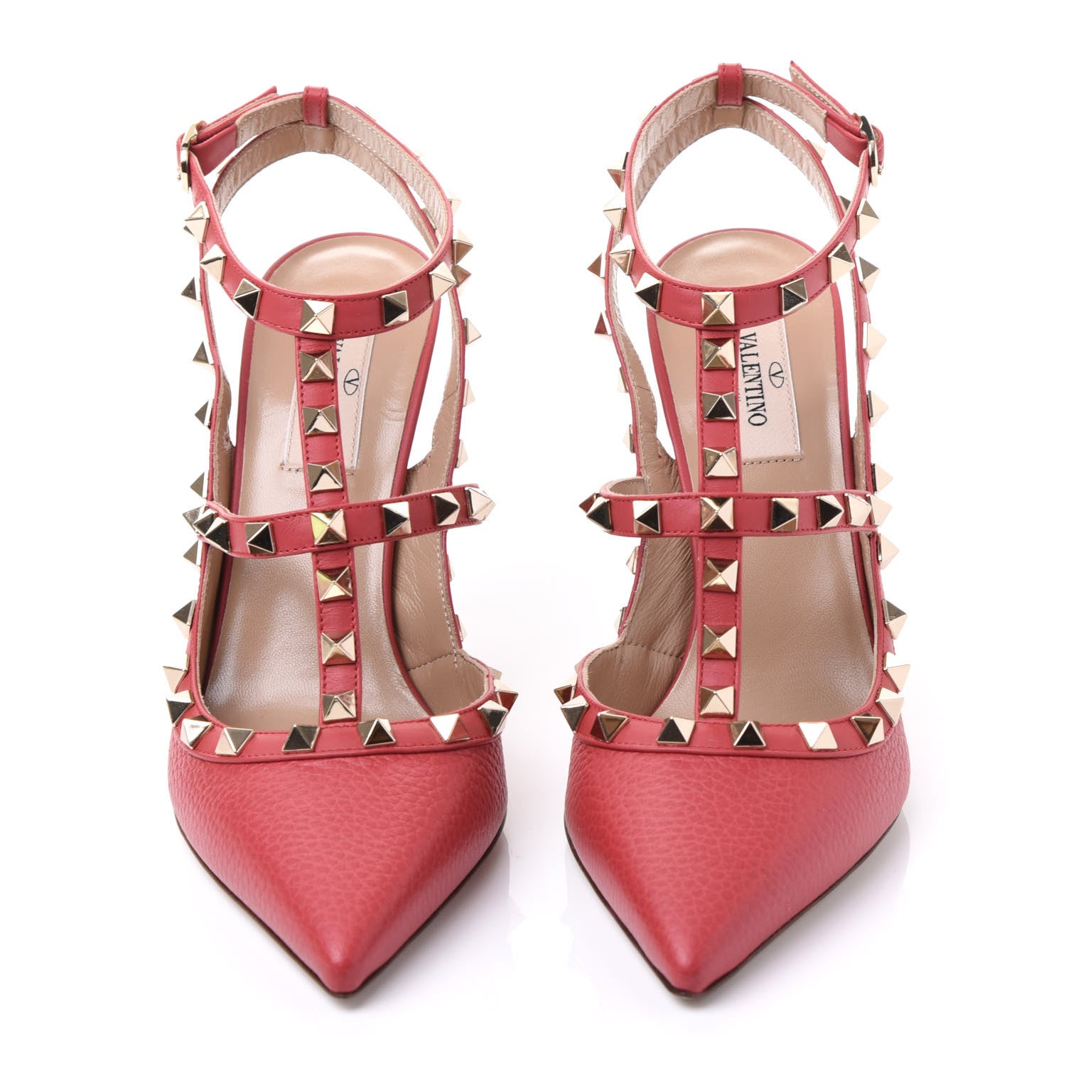 Valentino Garavani Pebbled Calfskin Rockstud Ankle Strap 100mm Pumps 38 Rock Pink 3 of 10