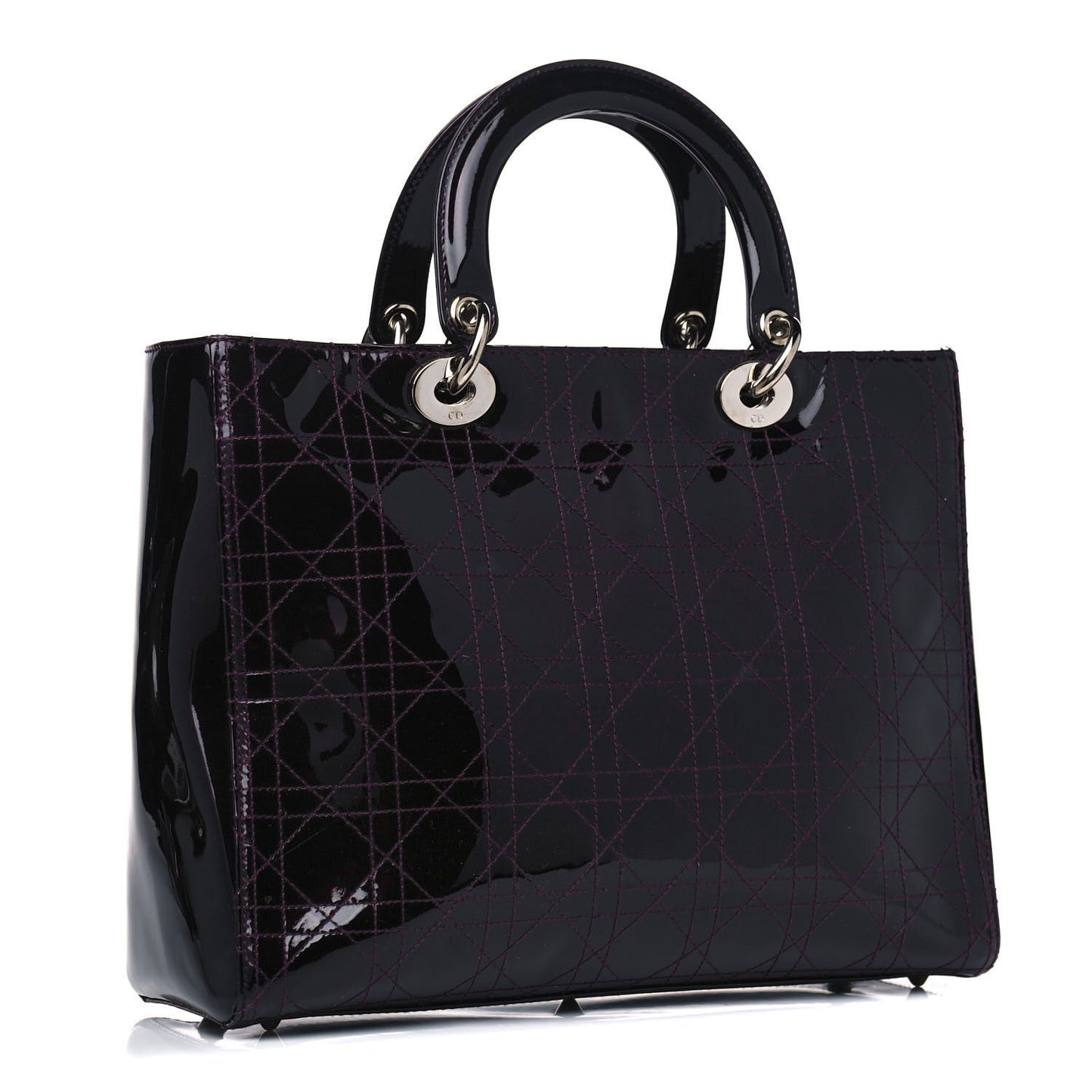 Patent Cannage Stitched Large Lady Dior Dark Purple
