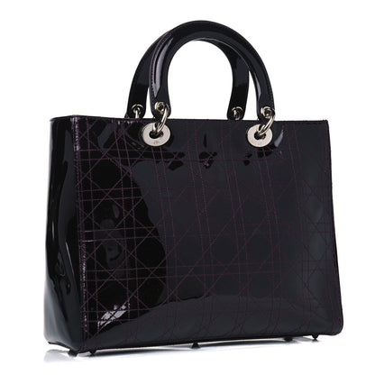 Christian Dior Patent Cannage Stitched Large Lady Dior Dark Purple 2 of 4