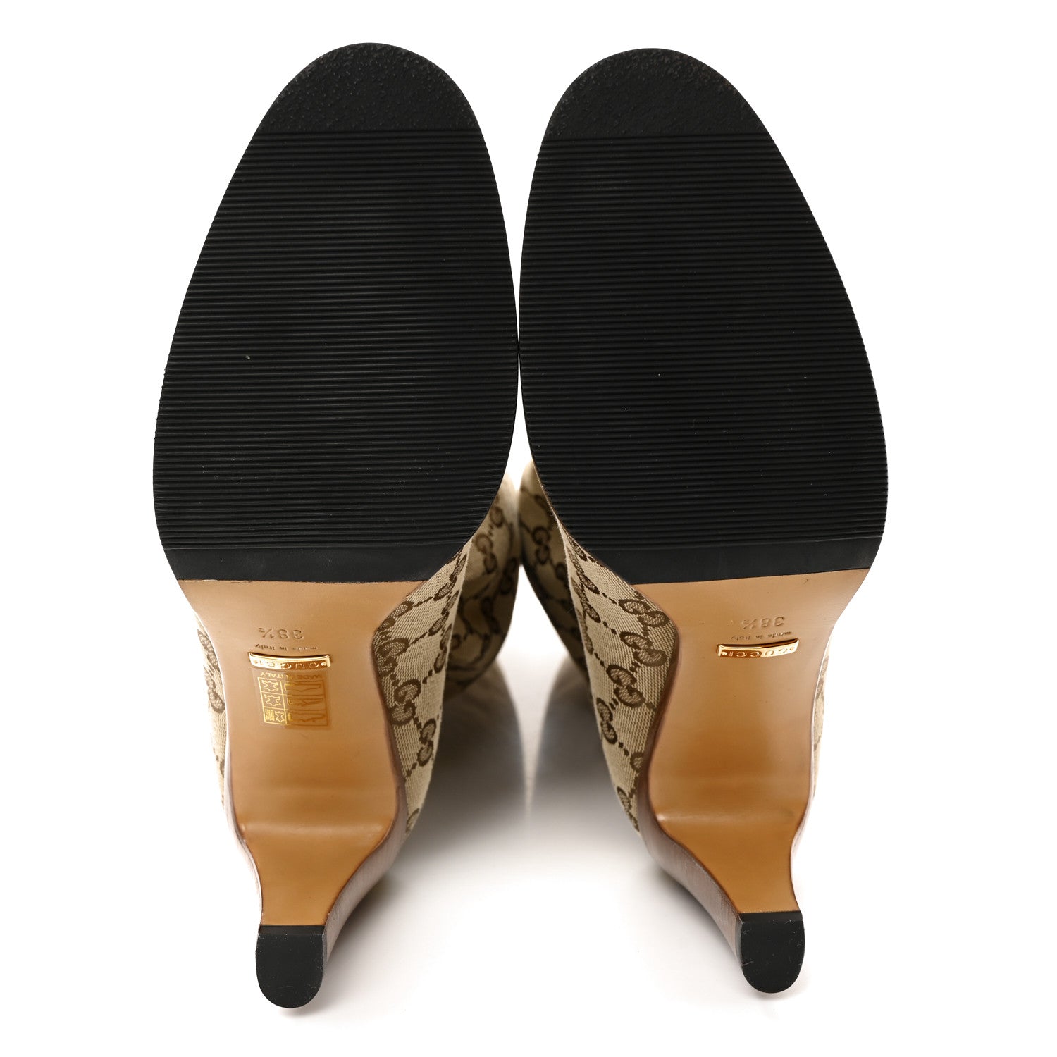 Gucci Monogram Malaga Kid Lisa Mid Heel Boots 38.5 Beige Ebony 5 of 10