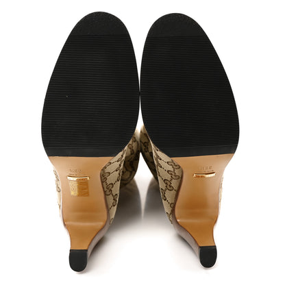 Gucci Monogram Malaga Kid Lisa Mid Heel Boots 38.5 Beige Ebony 5 of 10