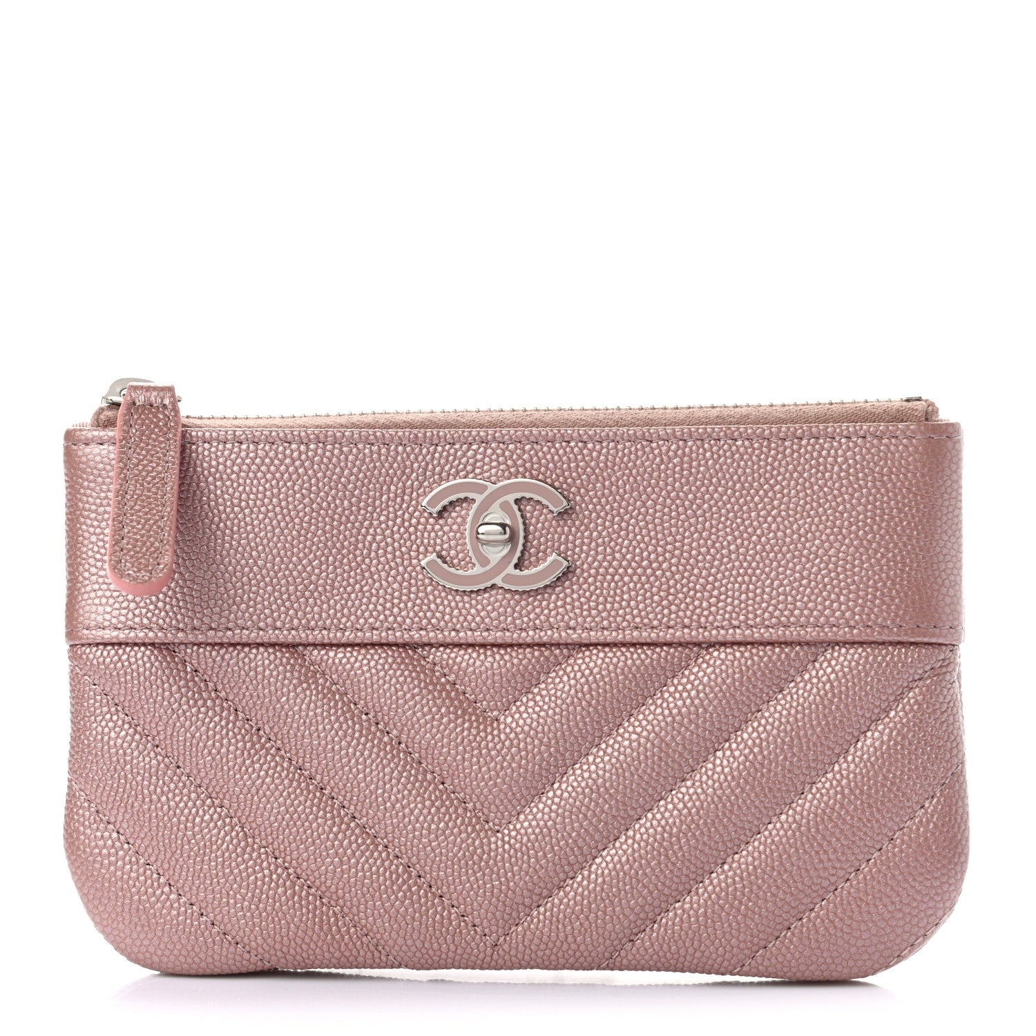 Chanel Metallic Caviar Chevron Quilted Small Vintage Mademoiselle Cosmetic Case Pink 1 of 7