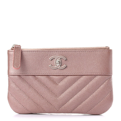 Chanel Metallic Caviar Chevron Quilted Small Vintage Mademoiselle Cosmetic Case Pink 1 of 7