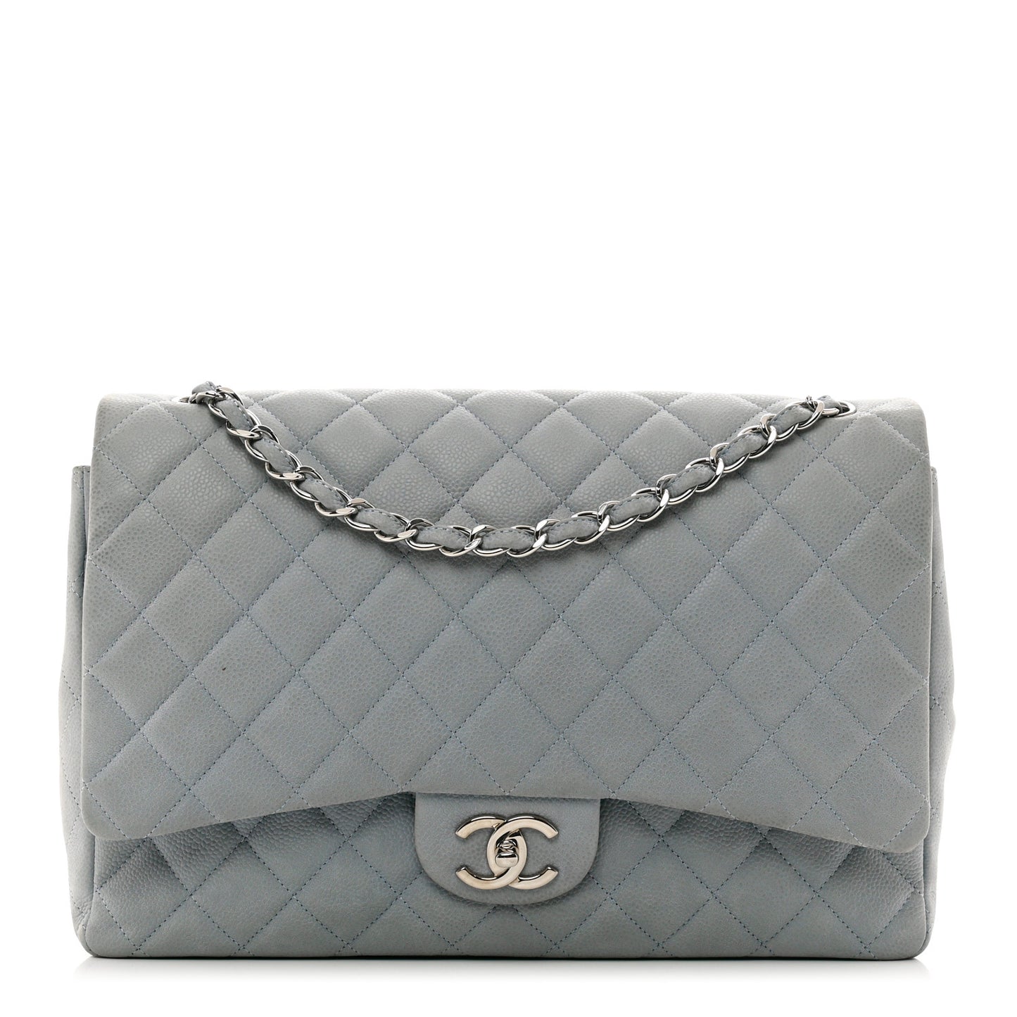 Iridescent Caviar Quilted Maxi Double Flap Grey