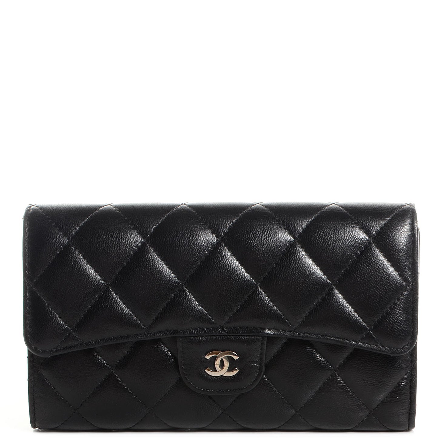 Lambskin Quilted Large Flap Wallet Black