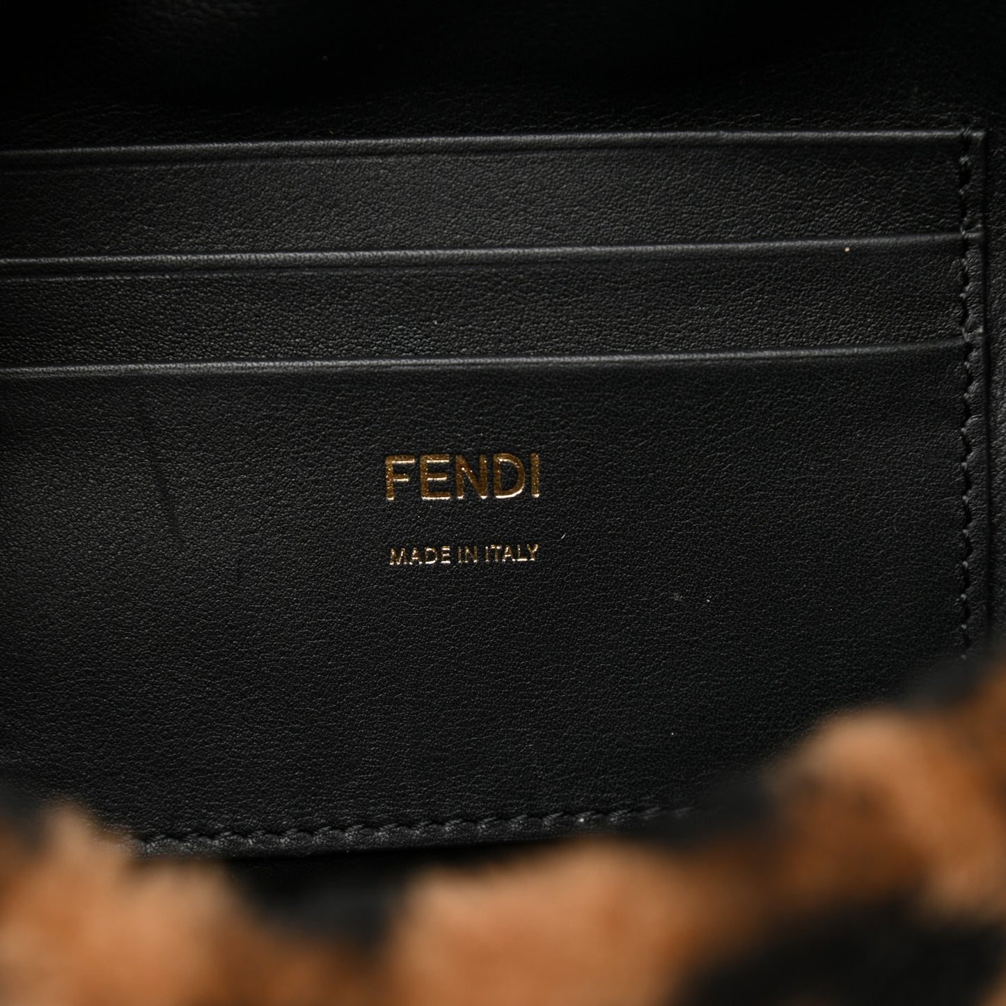 Shearling Vitello Dolce Macro FF 1974 Mini Baguette Tobacco Black