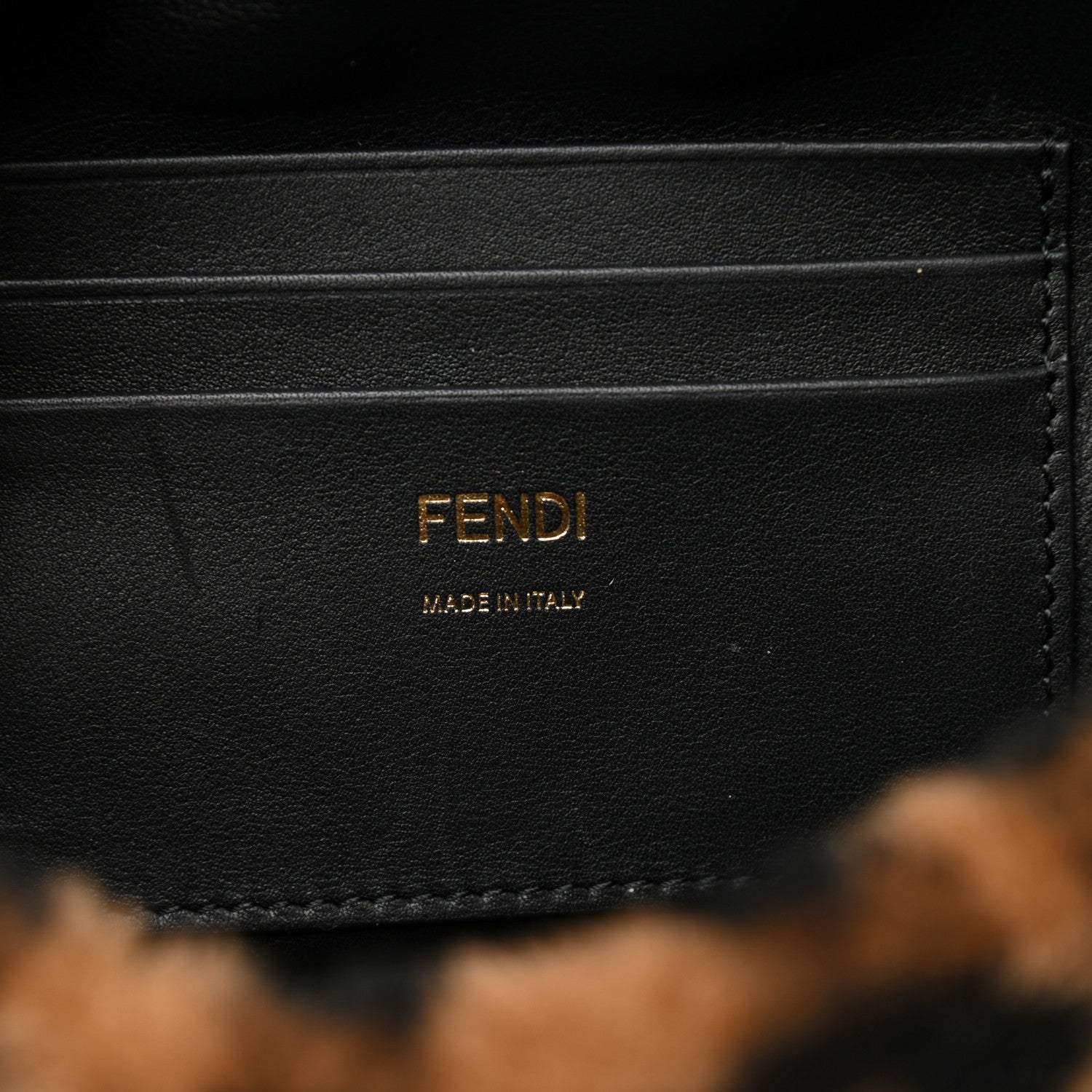 Fendi Shearling Vitello Dolce Macro FF 1974 Mini Baguette Tobacco Black 6 of 8