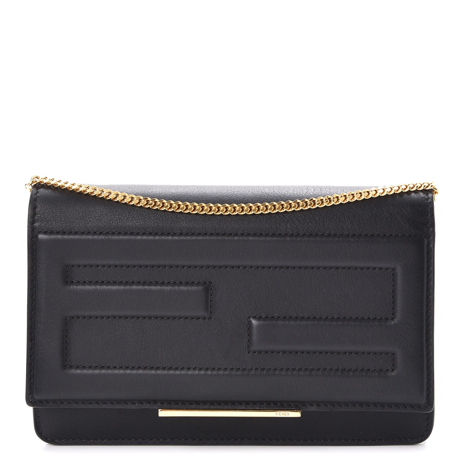 Fendi Vitello Flamingo Tube Wallet on Chain Black 1 of 10